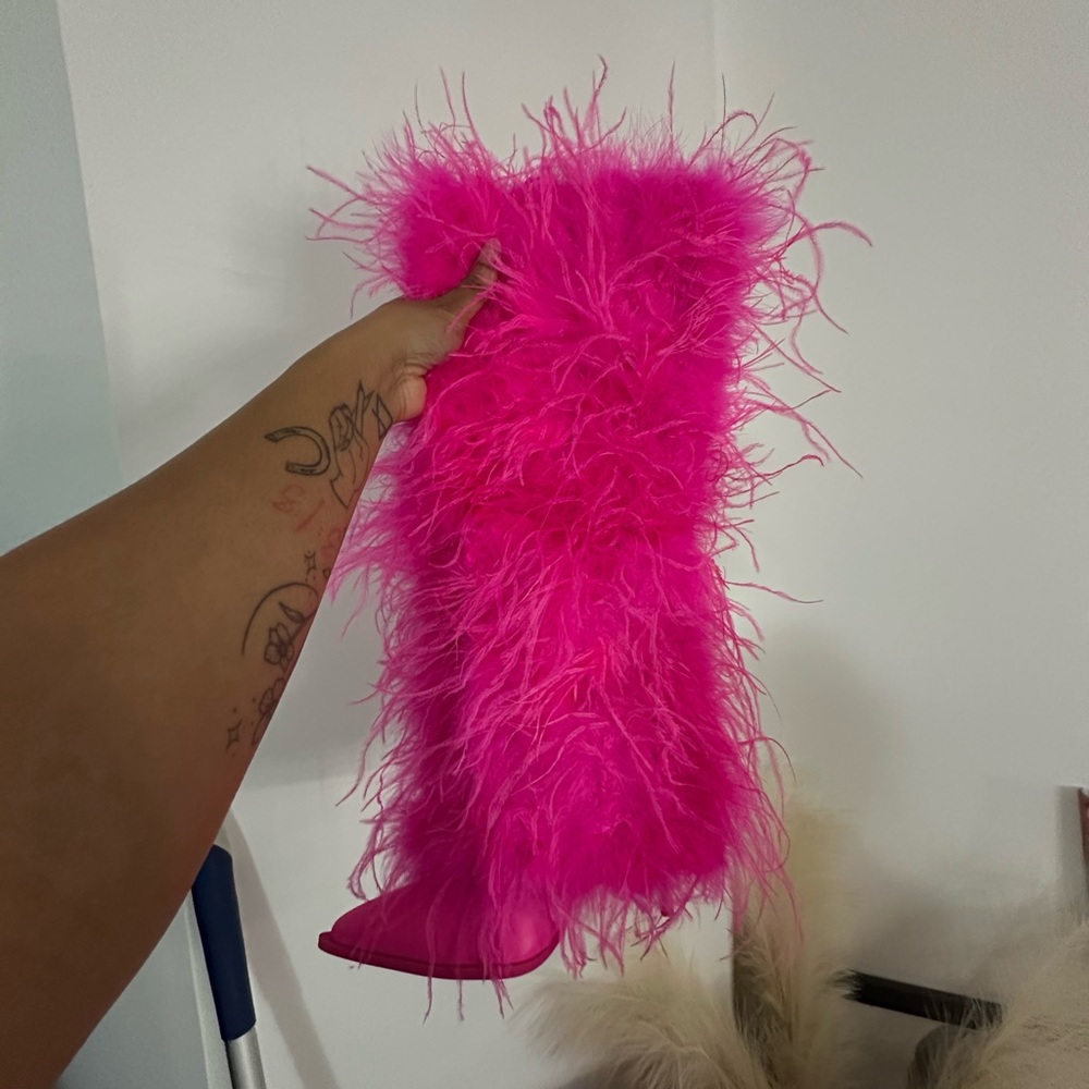 Vibrant Pink Feathered Boots